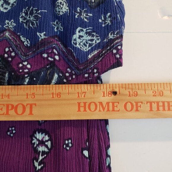 La Cera Floral Midi Dress Purple Rayon Shift Boho Short Sleeve Womens Medium - Picture 9 of 10